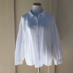 Zara White Oxford with Pleated Back and Blouson Sleeves